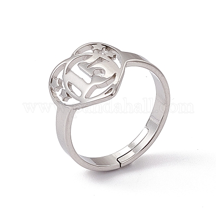 201 coeur en acier inoxydable avec anneau réglable numéro 15 pour femme RJEW-C045-12P-1