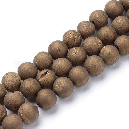 Chapelets de perles en agate de géode naturelle druzy électrolytique G-R345-10mm-55-1