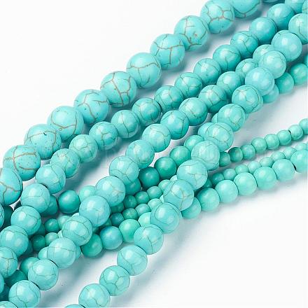 Multiformats turquoise synthétique chapelets de perles rondes TURQ-X0002-1