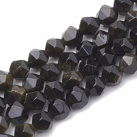 Chapelets de perles en obsidienne dorée naturelle G-S332-10mm-012-1