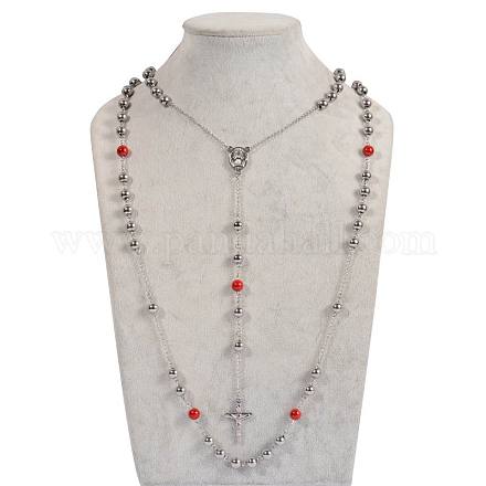 304 Edelstahl Rosenkranz Perlenketten aus rostfreiem NJEW-L347-40P-1