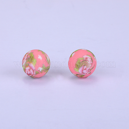 Rond imprimé avec perles focales en silicone à motif floral SI-JX0056A-160-1