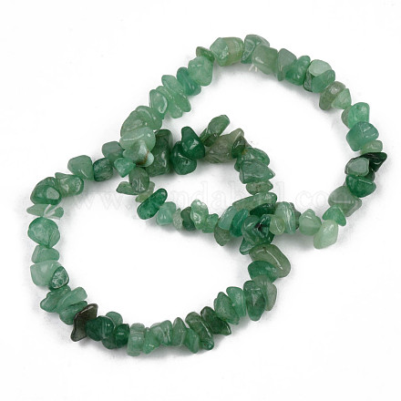 Bracelets extensibles en perles d'aventurine verte naturelle à puce unisexe BJEW-S143-11-1