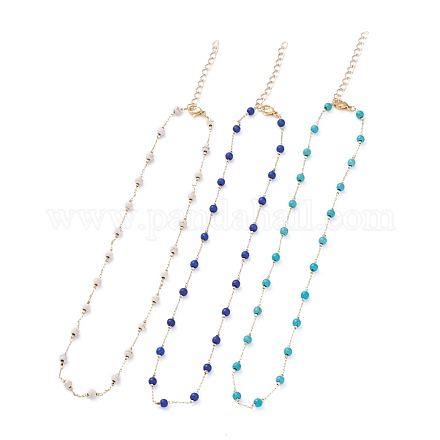 Round Synthetic Turquoise Beaded Necklaces NJEW-JN02877-1