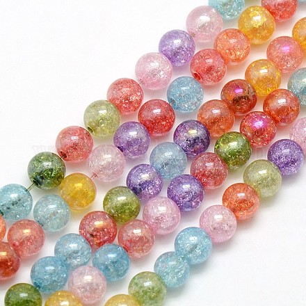 Colore placca ab crackle sintetico placcato perle di quarzo rotonde fili G-L155-6mm-07-1