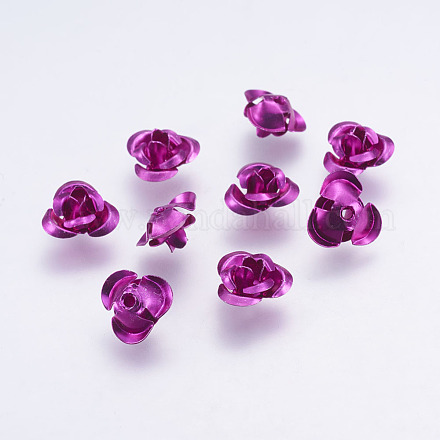 100個入りアルミ小さなバラの花の金属スペーサービーズフィット電話の装飾  青紫色  10x6.5mm  穴：1mm X-AF10mm015Y-1