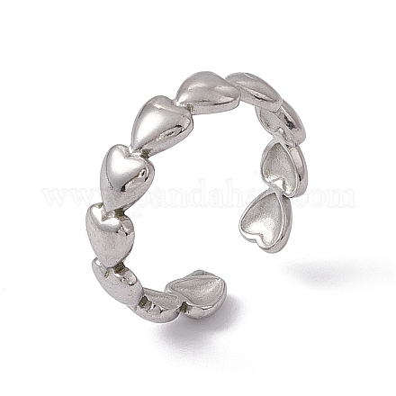 304 Stainless Steel Heart Wrap Open Cuff Ring for Women RJEW-C045-18P-1