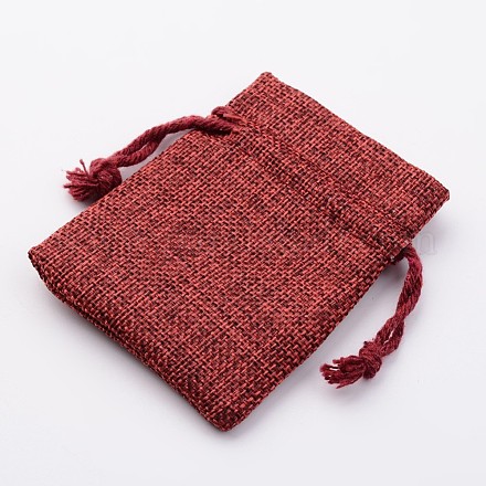 (ホリデー在庫処分セール)麻布梱包ポーチ  巾着袋  長方形  暗赤色  9x7cm X-ABAG-G006-7x9-02-1