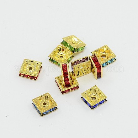Brass Rhinestone Spacer Beads X-RB-A013-8x8-G-1