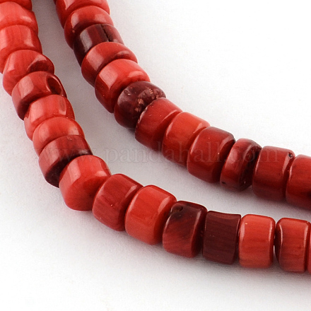 Tondo piatto tinta di corallo rosso naturale fili di perline CORA-Q022-01A-1
