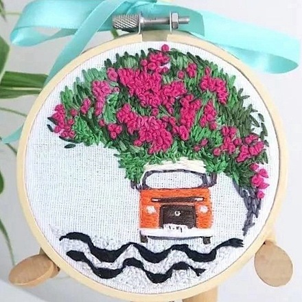 DIY Car & Flower Pattern Embroidery Starter Kit DIY-C038-10-1