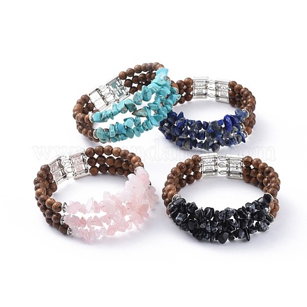 Three Loops Gemstone Chip Beads Wrap Bracelets BJEW-JB04657-1