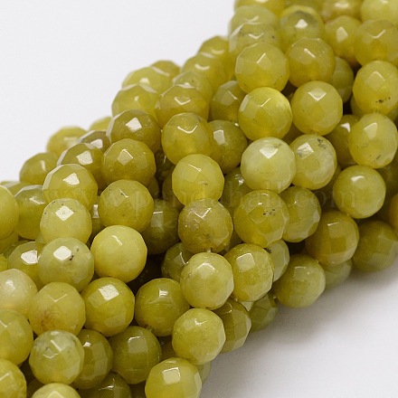 Faceted Round Natural Olive Jade Bead Strands X-G-L437-29-8mm-1