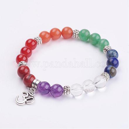 Bracelets extensibles avec perles de pierre précieuse naturelle BJEW-JB02945-01-1