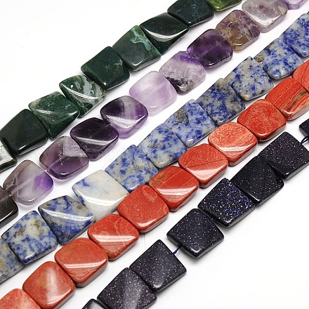Natural & Synthetic Gemstone Twist Square Beads Strands G-L238-M-1