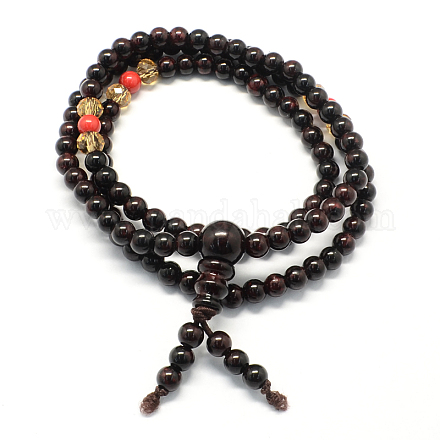3-Loop-Wrap Buddha Meditation gelbe Jade Perlen Armbänder BJEW-R040-5mm-07-1
