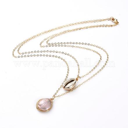 Colliers de perles keshi à 2 couche de perles baroques naturelles NJEW-JN02650-1