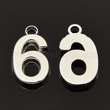 Rack Plated Zinc Alloy Number Charms X-PALLOY-A062-6S-NR-1