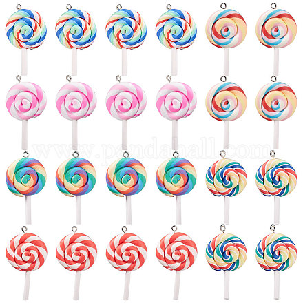 SUNNYCLUE 24Pcs 6 Styles Lollipop Charms Pendants with Hole Handmade Polymer Clay Big Pendant Link Charm Food Candy Slime Bead DIY Jewelry Making Supplies Craft CLAY-SC0001-01-1