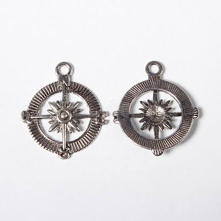 5 шт старинное серебро компас тибетском стиле сплава шкентелей X-TIBEP-12683-S-FF-1