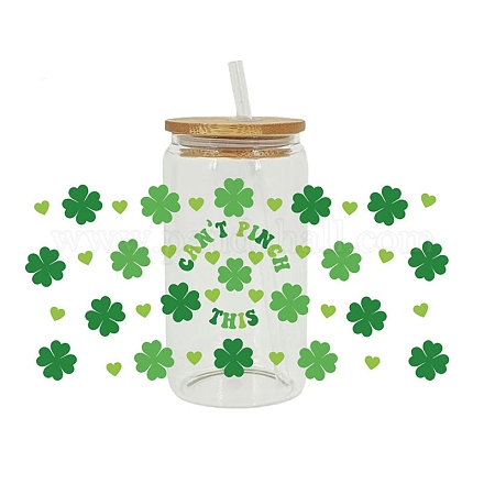 Saint Patrick's Day Theme PET Clear Film Clover Rub on Transfer Stickers for Glass Cups PW-WG36251-01-1