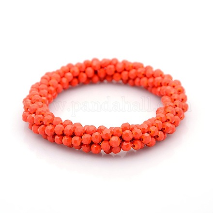 Opaque Solid Color Crystal Glass Round Beads Bracelets BJEW-F083C-06-1