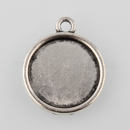 Tibetan Style Antique Silver Alloy Flat Round Pendant Cabochon Settings TIBEP-M022-28AS-1