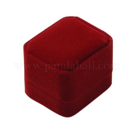 ベルベットのリングボックス  アクセサリー類のギフトボックス  プラスチック付き  長方形  暗赤色  60x50x47mm X-CBOX-G008-3B-1