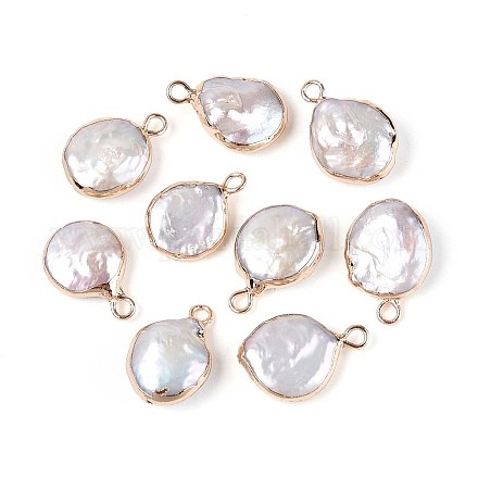 Плоские круглые подвески из натурального жемчуга кеши с гальваническим покрытием&nbsp;LS-PEAR-S018-02C-01B-1