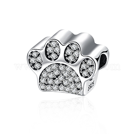 Dog's Paw Prints 925 Sterling Silver Cubic Zirconia European Stopper Beads STER-BB15831-1