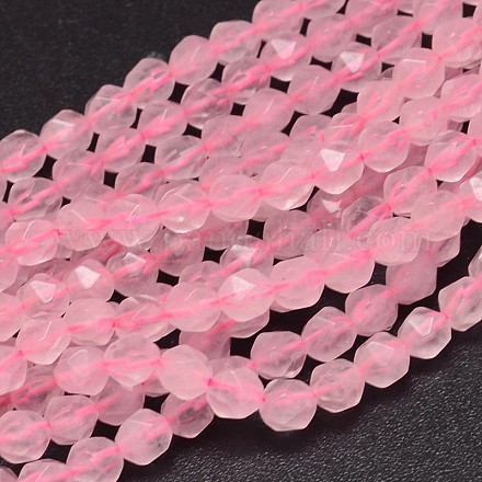 Boutons de perles de quartz de rose naturelle facetté G-K066-10-6mm-1