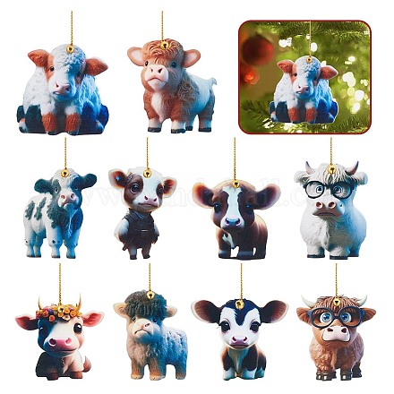 Olycraft 10 pièces 10 styles dessin animé bétail acrylique pendentif décorations HJEW-OC0001-33-1