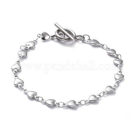 304 pulseras de cadena de enlace corazón de acero inoxidable BJEW-JB05615-1
