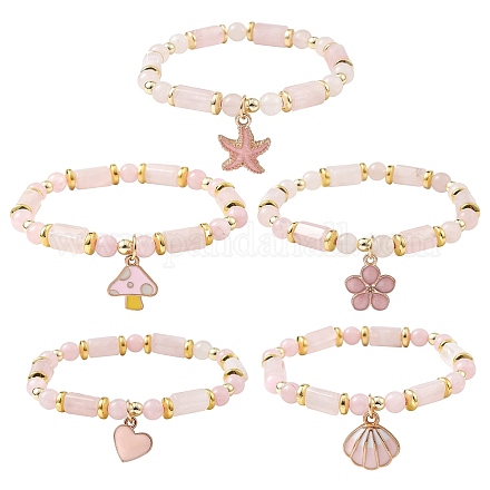 Naturel rose de bracelets de perles de quartz BJEW-JB09468-1