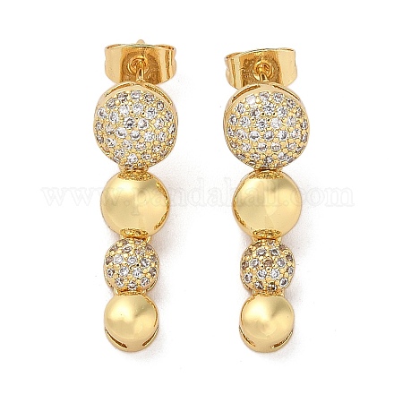 Brass Micro Pave Cubic Zirconia Dangle Stud Earrings EJEW-P252-06A-G-1