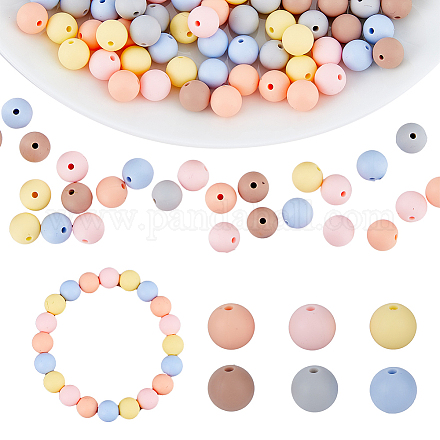 Hobbiesay 120 pièces de perles de silicone de 9 mm en vrac 6 couleurs perles rondes en caoutchouc perles d'espacement en vrac perles focales en silicone perles artisanales pour bricolage artisanat bracelet collier bijoux porte-clés fabrication SIL-HY0001-15-1