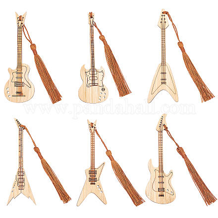 Nbeads 6pcs 6 Stil Gitarren-Bambus-Lesezeichen mit Quasten für Buchliebhaber AJEW-NB0002-81-1