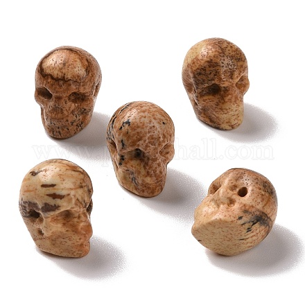 天然ピクチャージャスパービーズ  ハロウィンの頭蓋骨  11~11.5x8.5~9x11~11.5mm  穴：0.9~1mm G-C038-01F-1