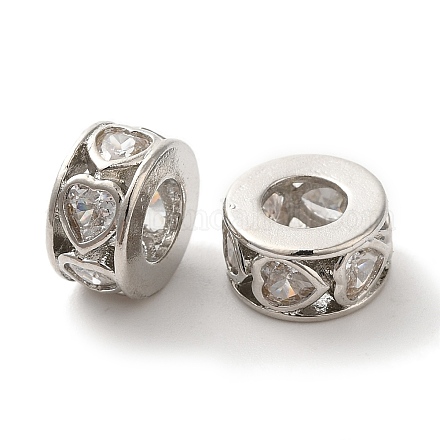 Плоские круглые с полым сердцем латунные микропаве кубические цирконии европейские бусины KK-C072-09P-1