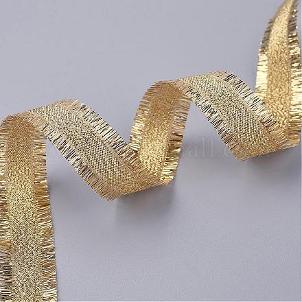 ポリエステルの擦り切れたグログランリボン  印刷  フリンジタッセル付き  ゴールド  5/8インチ（16mm）  約100ヤード/ロール（91.44メートル/ロール） ORIB-G007-16mm-02-1