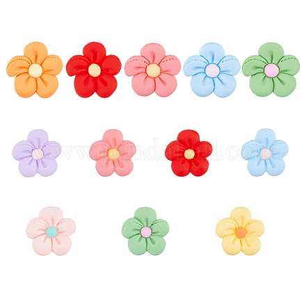 HOBBIESAY 48Pcs 2 Sizes Flower Cabochons 8 Colors Flatback Cabochons 5-Petal No Hole Undrilled Charms Mixed Color Opaque Resin Embellishment Supplies for Gluing Decorative DIY Phone Cases RESI-HY0001-02-1