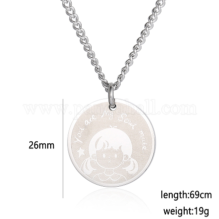 Женское ожерелье с кулоном из нержавеющей стали 304 с плоским круглым кулоном в виде мультяшной пары QA8832-2-1