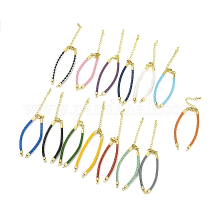 Pulseras de eslabones de cordón trenzado de cuero MAK-K022-01G-1
