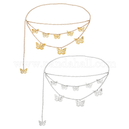 2 шт. 2 цвета алюминиевая бабочка кисточка 3 слоя цепочка на талию для женщин и девочек AJEW-HS0001-17-1