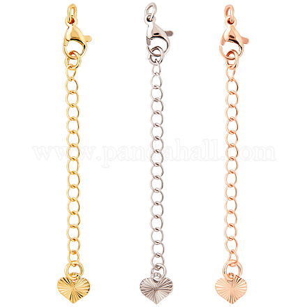 CREATCABIN 24Pcs/Box 3 Colors Necklace Bracelet Extenders 18K Gold Plated Brass Chain Extensions with Lobster Claw Clasps Heart Chain Tabs Connectors for Jewelry Necklaces Rose Gold Silver 2.56Inch KK-CN0002-29-1