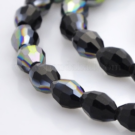 Half Rainbow Plated Glass Faceted Rice Beads Strands GLAA-A030A-HR03-1