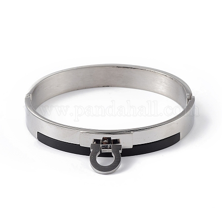 304 braccialetto incernierato con ciondoli rotondi in acciaio inossidabile per donna BJEW-P294-02P-1