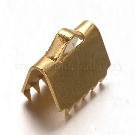 イオンプレーティング（ip）304ステンレス鋼リボンカシメエンドパーツ  ゴールドカラー  7.5x8mm  穴：2x1.5mm STAS-F075-03-1