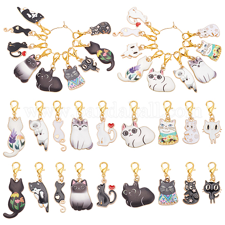 18 шт. эмалевые маркеры стежков с подвеской из кошачьего сплава HJEW-WH00142-1