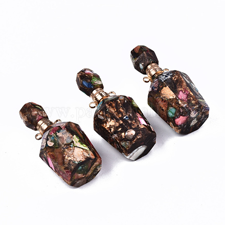 Pendentifs de flacons de parfum ouvrants en bronzite synthétique et jaspe impérial assemblés G-S366-058E-1